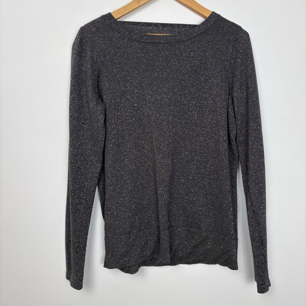 The Limited Womens Metallic Open Back Long Sleeve Top Sz Large Gray Sparkle Knit